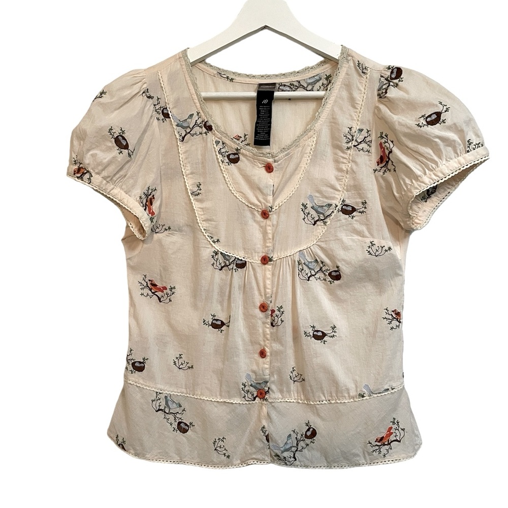 Anthropologie - Lithe blouse embroidered birds and nests Size 10